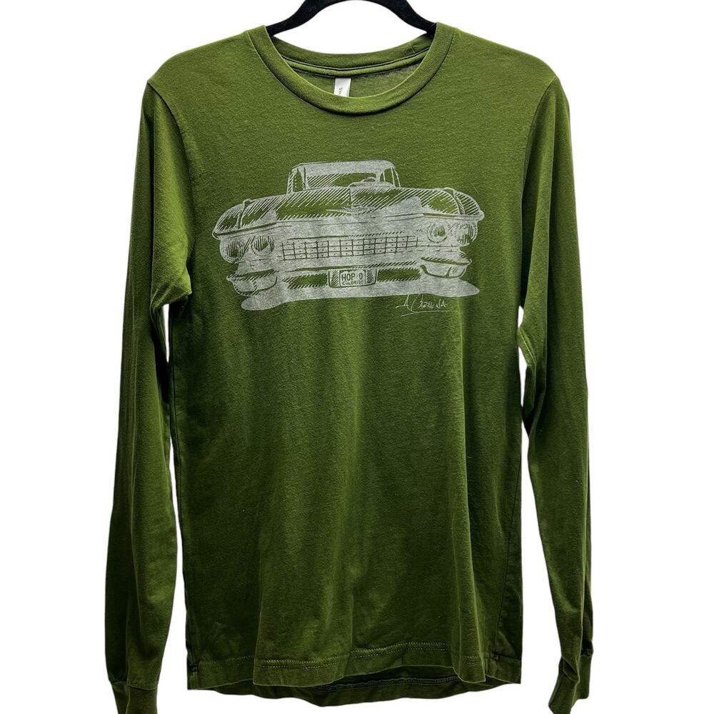 Bella+Canvas Classic 50's Cadillac Drawing Long Sleeve T-Shirt Green Size Small
